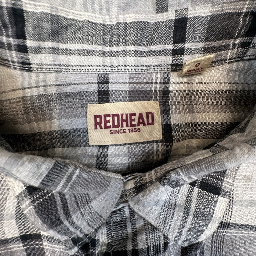 RedHead Plaid Button Up Shirt Mens Large Gray Black Long Sleeve Cotton Workwear - Picture 4 of 9